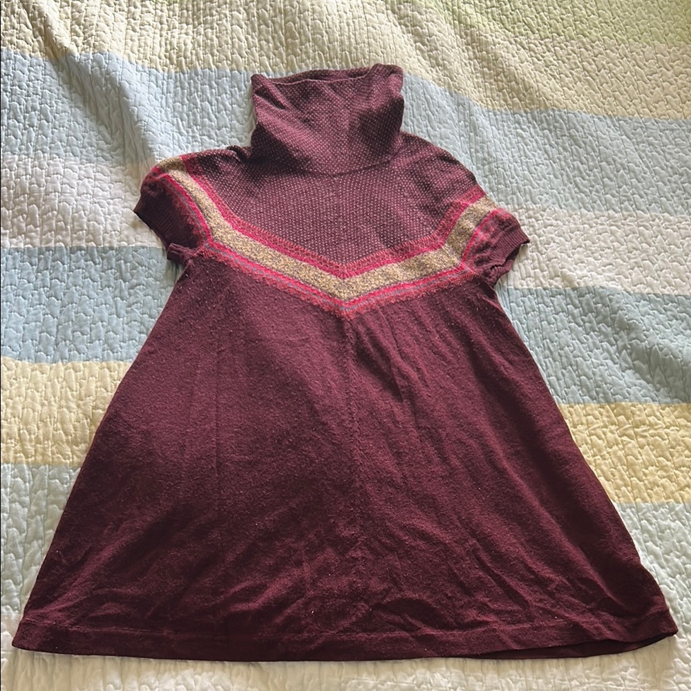 Free People Burgundy Striped Pattern Tunic Top
